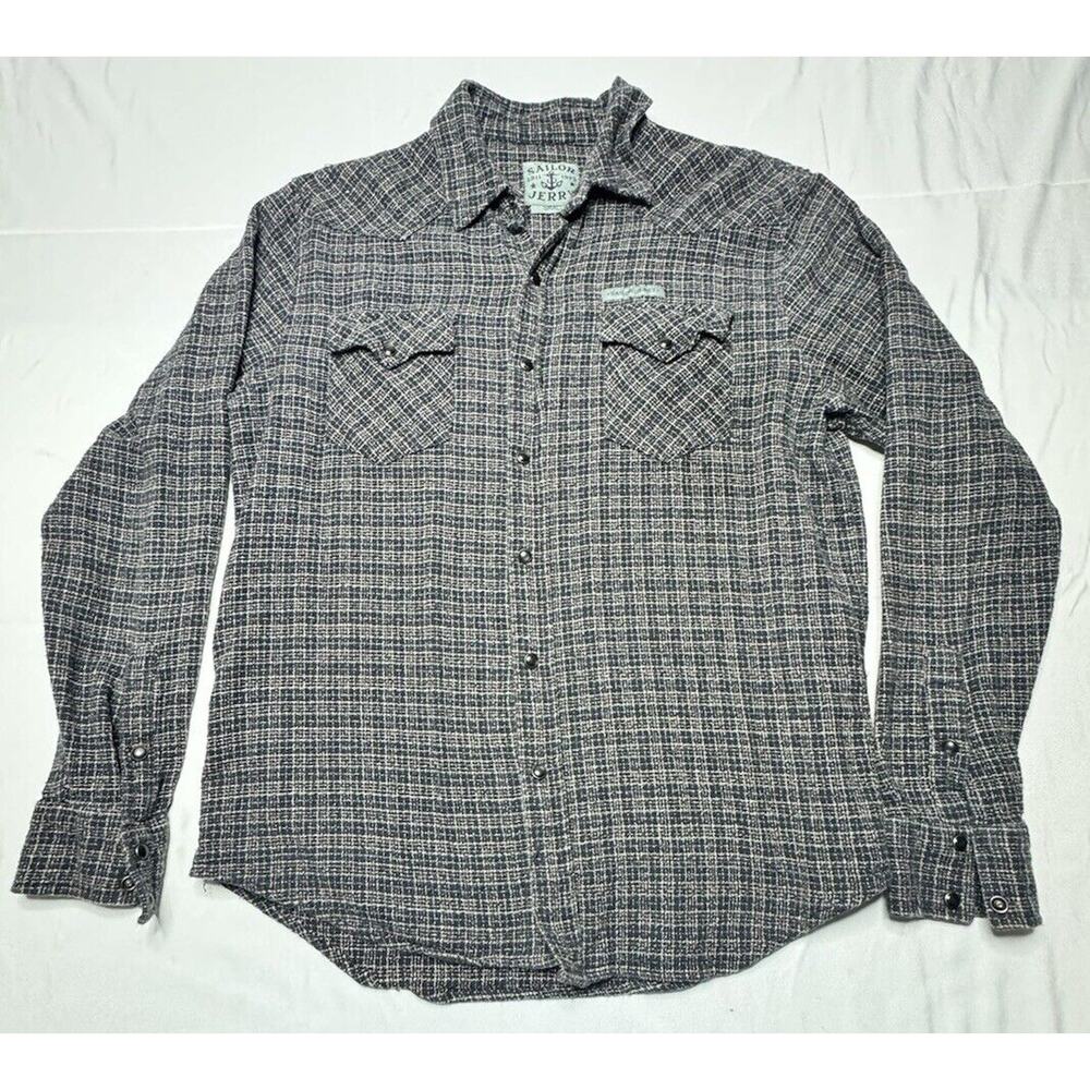The Original Sailor Jerry Mens Long Sleeve Blue Tweed Pearl Snap Shirt - Size S